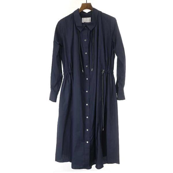 sacai シャツワンピース　ドローコード付き sacai サカイ 19SS コード付きロングシャツワンピース ネイビー
