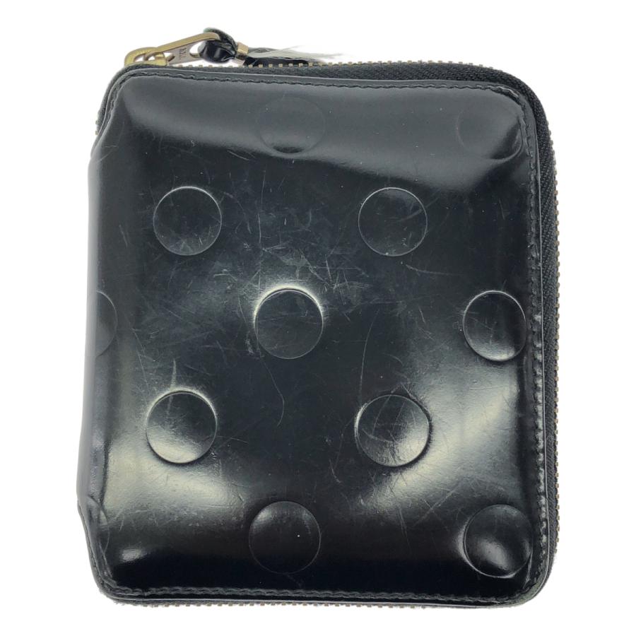 【美品】 コムデギャルソン 二つ折り財布 ドット ラウンドジップ 黒 COMME des GARCONS（コムデギャルソン） ドットパテントレザー