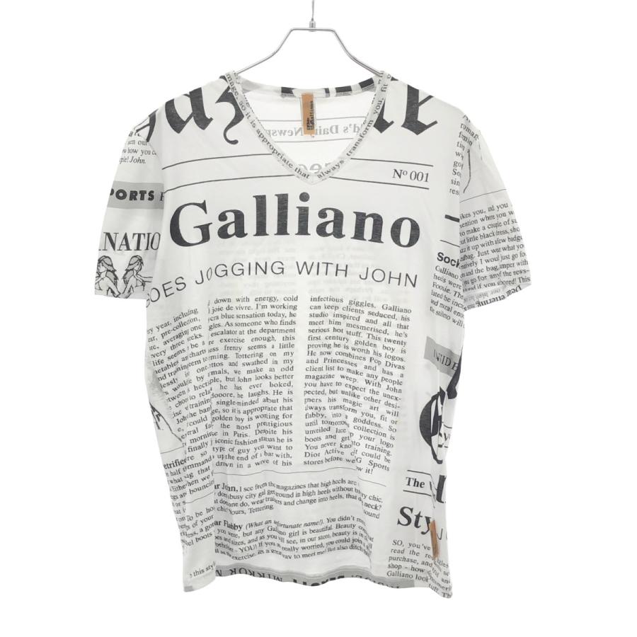 「ジョンガリアーノ イタリア製 デザインTシャツ Vネック」 ガリアーノ John Galliano ジョンガリアーノ ニュースペーパープリント