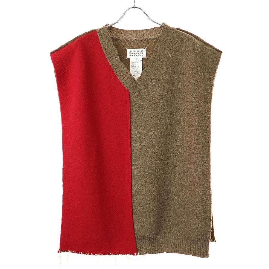 Maison Margiela10 メゾン マルジェラ 21SS 2トーン ニットベスト S50TH0043 S17696 レッド ブラウン L ITJV3L6BA0SO | Maison Margiela