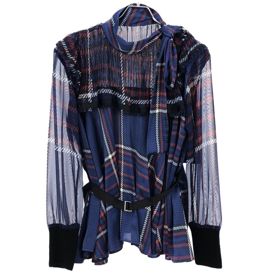 sacai サカイ 18SS チェック柄シアーデザインブラウス シャツ 18-04158 