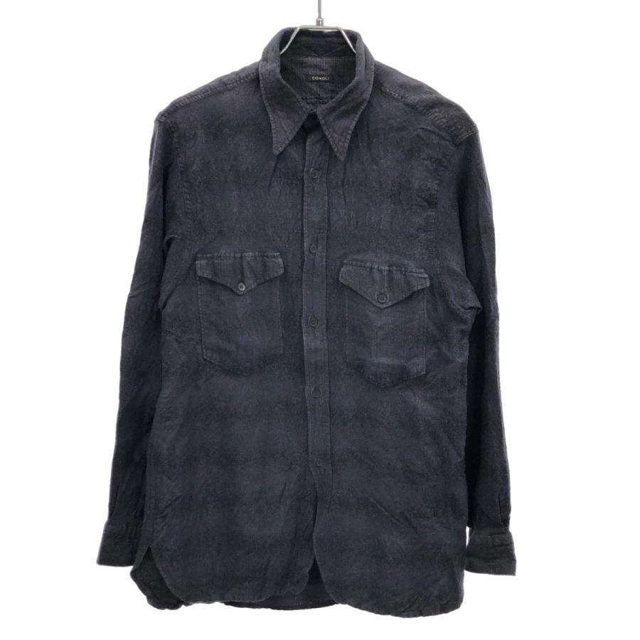 COMOLI コモリ 21AW 日本製 ウールシルクワークシャツ U03-02010 1 NAVY 長袖 チェック トップス【新古品】【中古】【COMOLI】 COMOLI - COMOLI コモリ 21AW 日本製 ウールシルクワークシャツ U03
