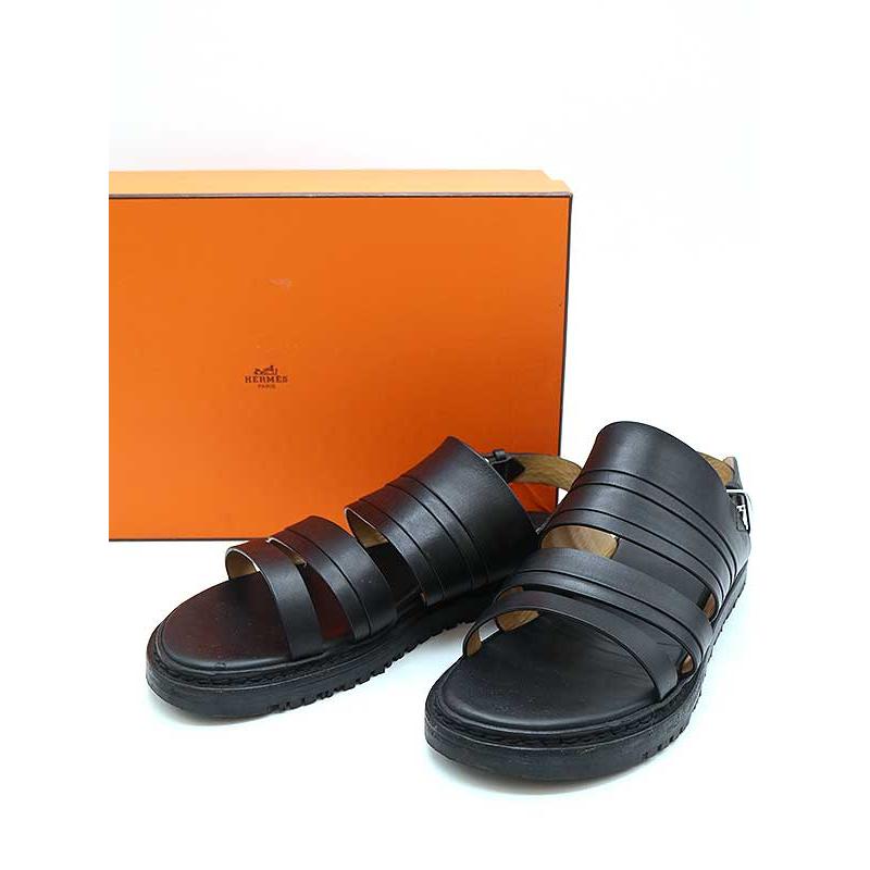 HERMES エルメス 18SS REMO ストラップレザーサンダル ブラック