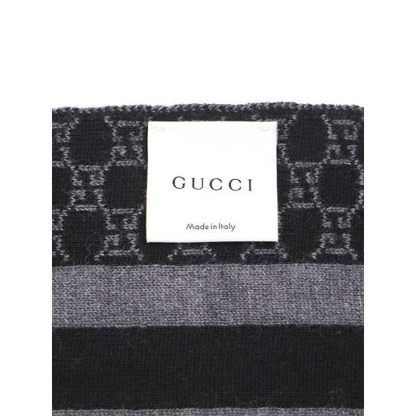 GUCCI グッチ GGストライプウールニットマフラー グレー 523434
