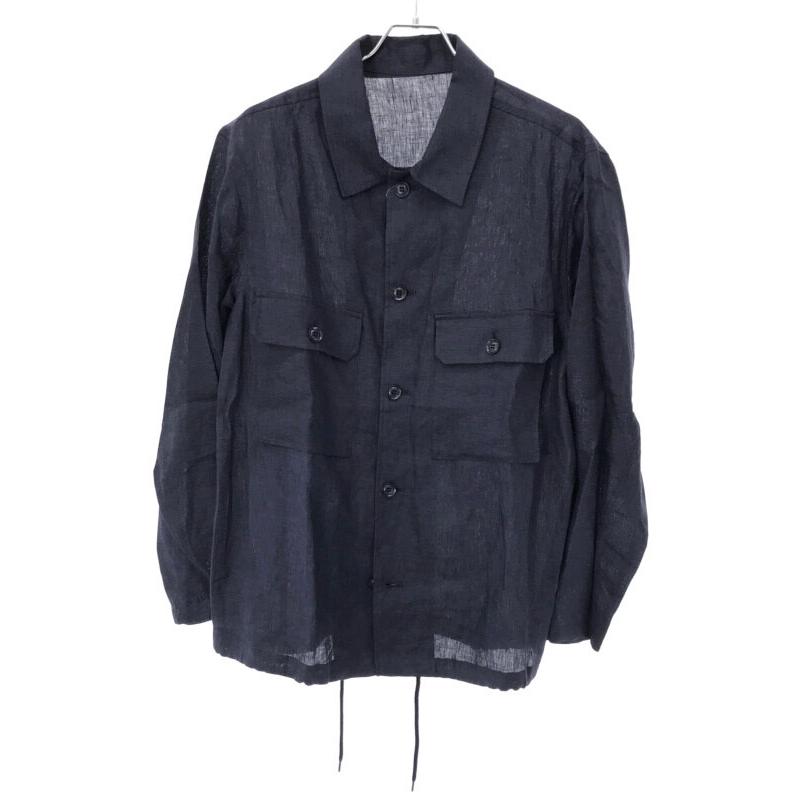 three dots スリードッツ リネンミリタリージャケット ネイビー M