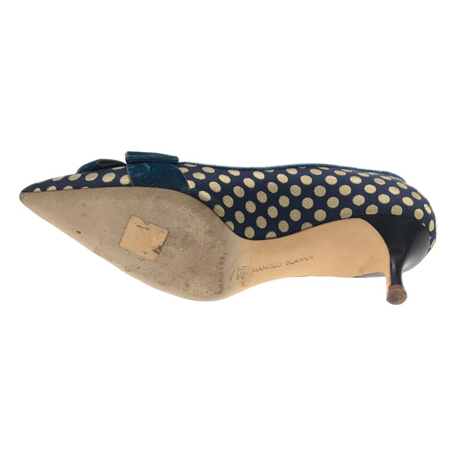 レディース Manolo Blahnik パンプス ブルー系 スエード リボン 35 1/2