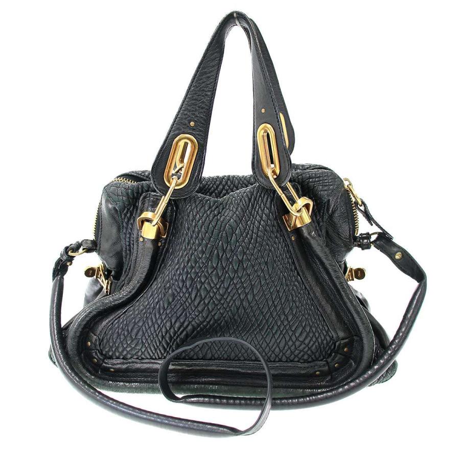 Chloé ブラックレザー ハンドバッグ　パラディ保存袋付 Chloe（クロエ） Paraty Bag パラティ 2WAYレザーショルダーバッグ