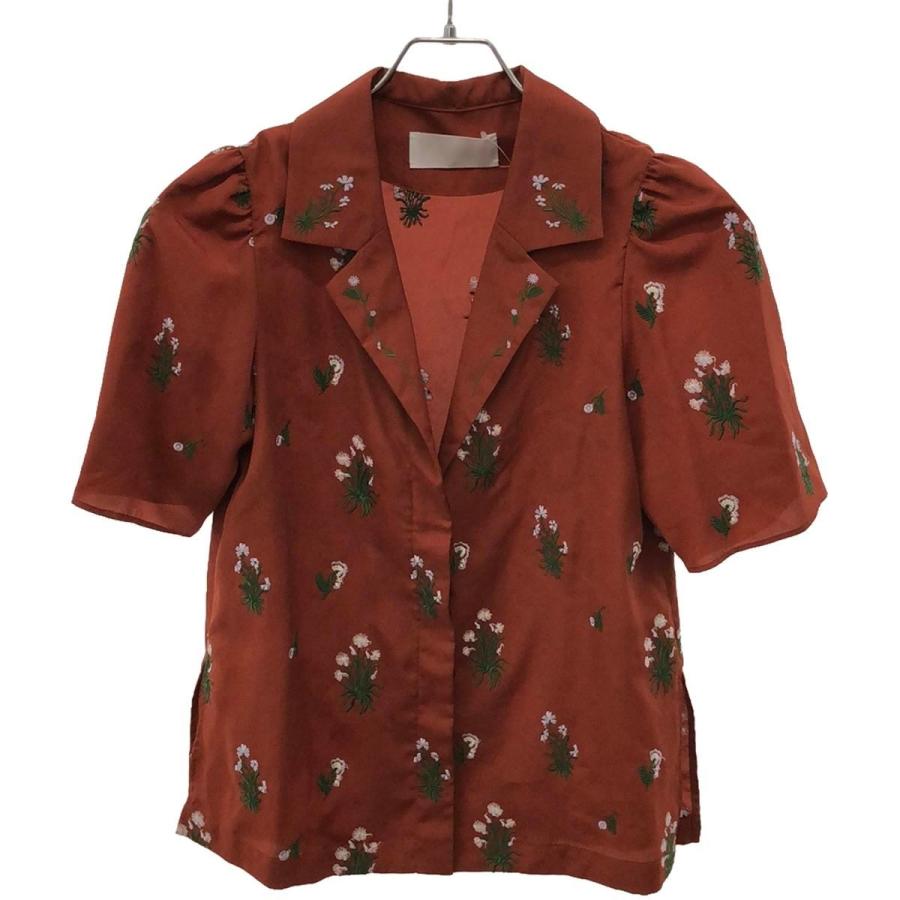 mame kurogouchi マメ クロゴウチ 18SS Pedicel Embroidery Open-Necked Shirt フローラルエンブロイダリーオープンカラーシャツ MM18SS-SH045 テラコッタ 1 mame mame kurogouchi マメ クロゴウチ 18SS Pedicel Embroidery Open