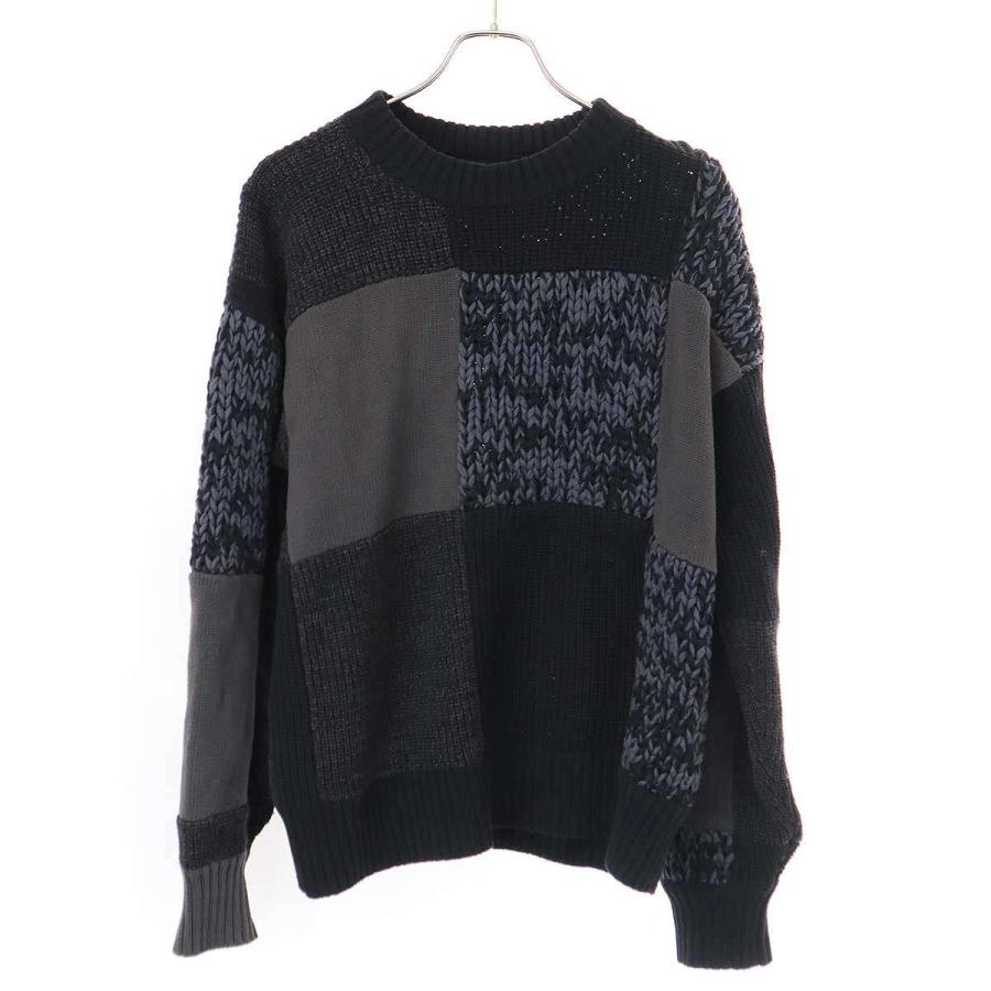 sacai サカイ 22SS Buffalo Check Knit Pullover バッファローチェックパネルニットセーター 22-02703M ブラック パープル 1 sacai サカイ 22SS Buffalo Check Knit Pullover バッファローチェック