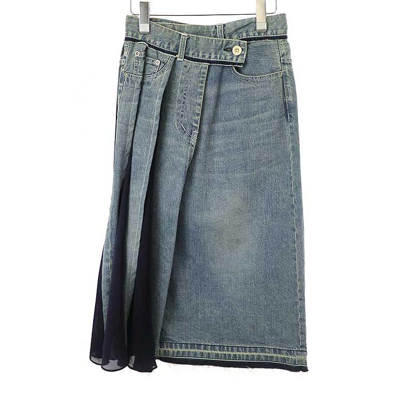 sacai サカイ 21SS 切替 デニムラップスカート インディゴ 0 21 sacai サカイ 21SS 切替 デニムラップスカート インディゴ 0 21