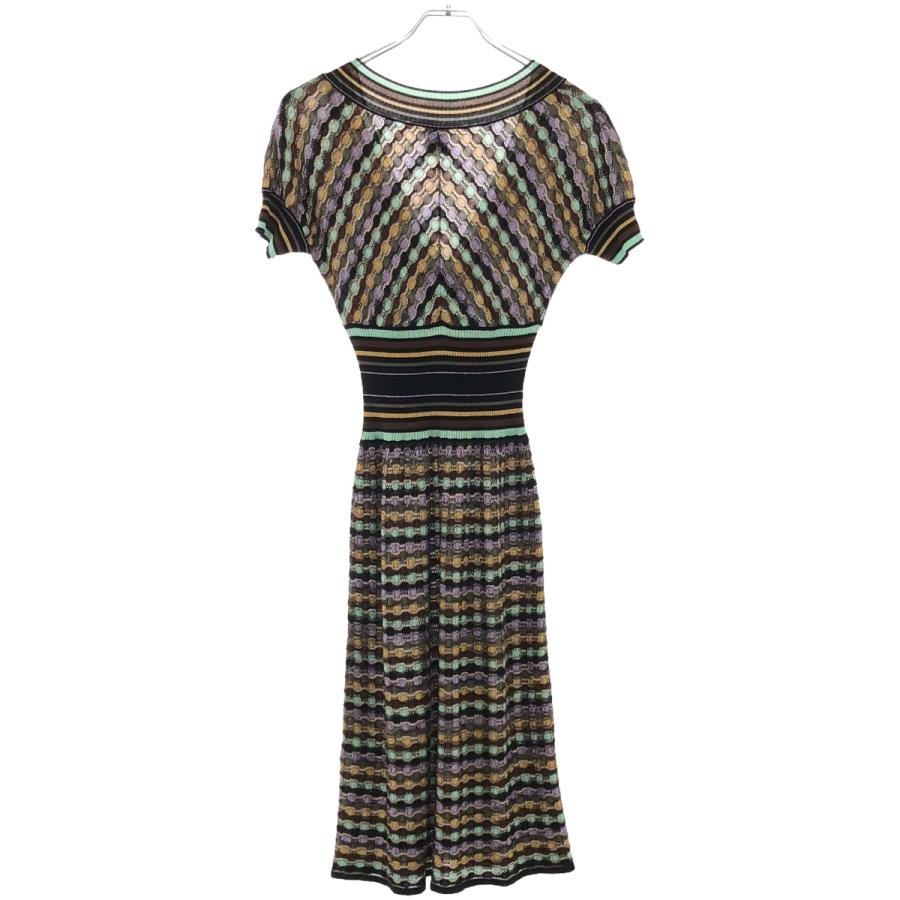 MISSONIタートルネックワンピース M MISSONI エム ミッソーニ ジャガードVネックニットドレス