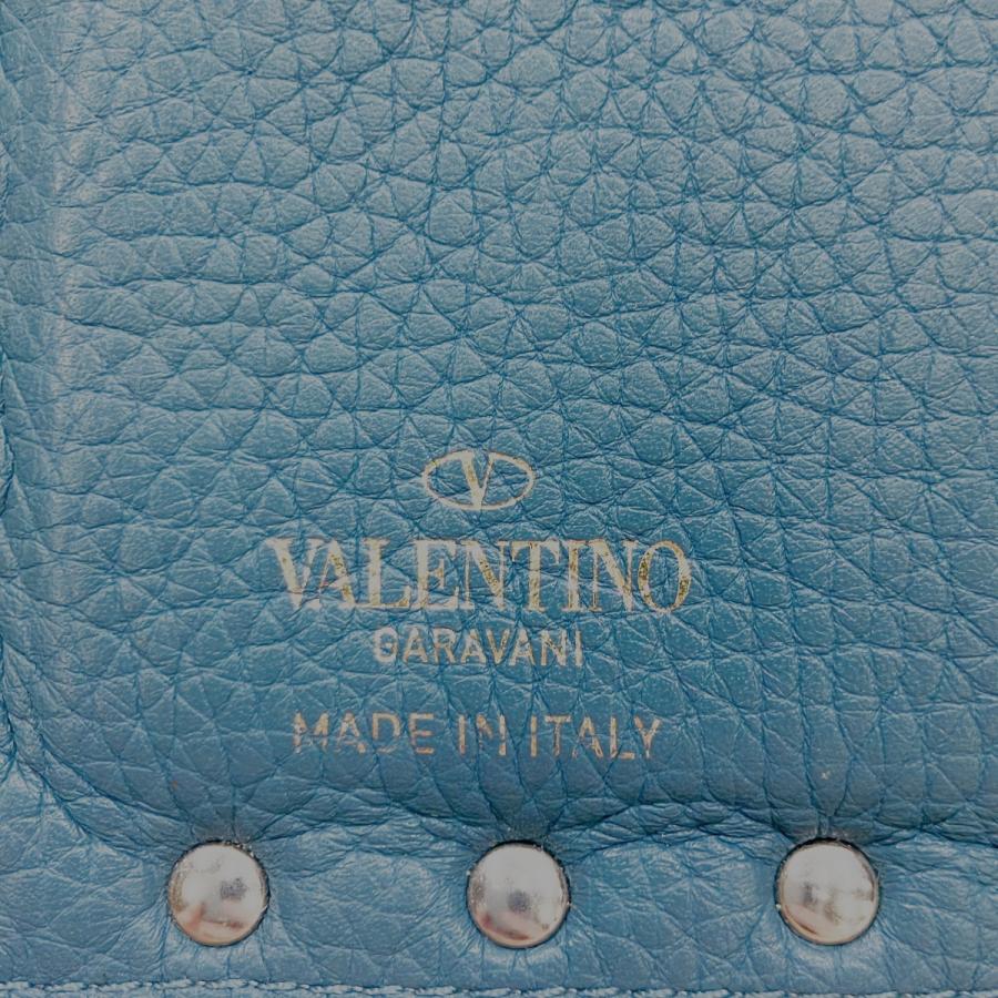 VALENTINO GARAVANI スタッズ レザー 二つ折り財布 ブルー VALENTINO（ヴァレンティノ） ロックスタッズ コンパクトレザー