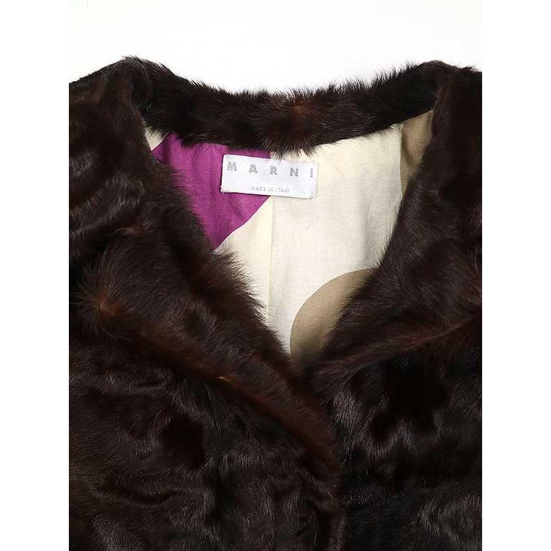 【中古】ディンドン DING-DONG ファーコート ミンク 毛皮 ミドル丈 ボーダー 9 茶 ブラウン /MN19 ■GY18 ディンドン DING-DONG ファーコート ミンク 毛皮 ミドル丈 ボーダー 9