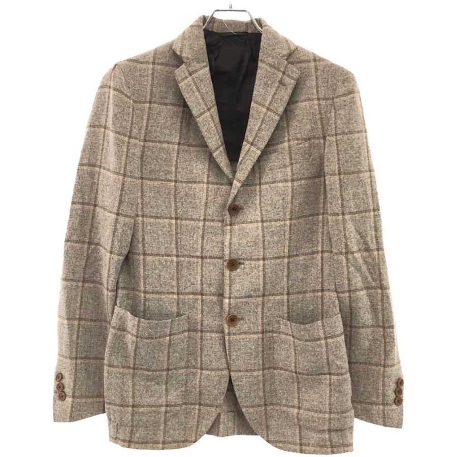 デペトリロ　イタリア製　ブラウン　グレンチェック　リネンジャケット　52 De Petrillo（デペトリロ） チェック柄テーラードジャケット ブラウン