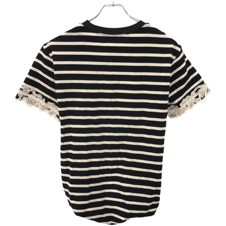 3.1 Phillip Lim - 3.1 Phillip Lim スリーワンフィリップリム 24SS Draped Tee with Lace Embroidery ボーダーTシャツ S242-10163PJE ブラック×ホワイト XS 3.1 Phillip Lim（3.1 フィリップ リム） スリーワンフィリップリム