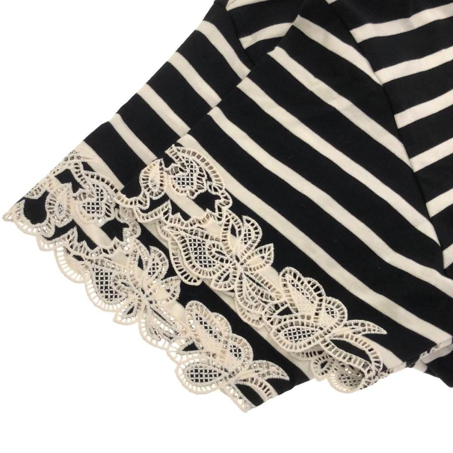 3.1 Phillip Lim - 3.1 Phillip Lim スリーワンフィリップリム 24SS Draped Tee with Lace Embroidery ボーダーTシャツ S242-10163PJE ブラック×ホワイト XS 3.1 Phillip Lim（3.1 フィリップ リム） スリーワンフィリップリム