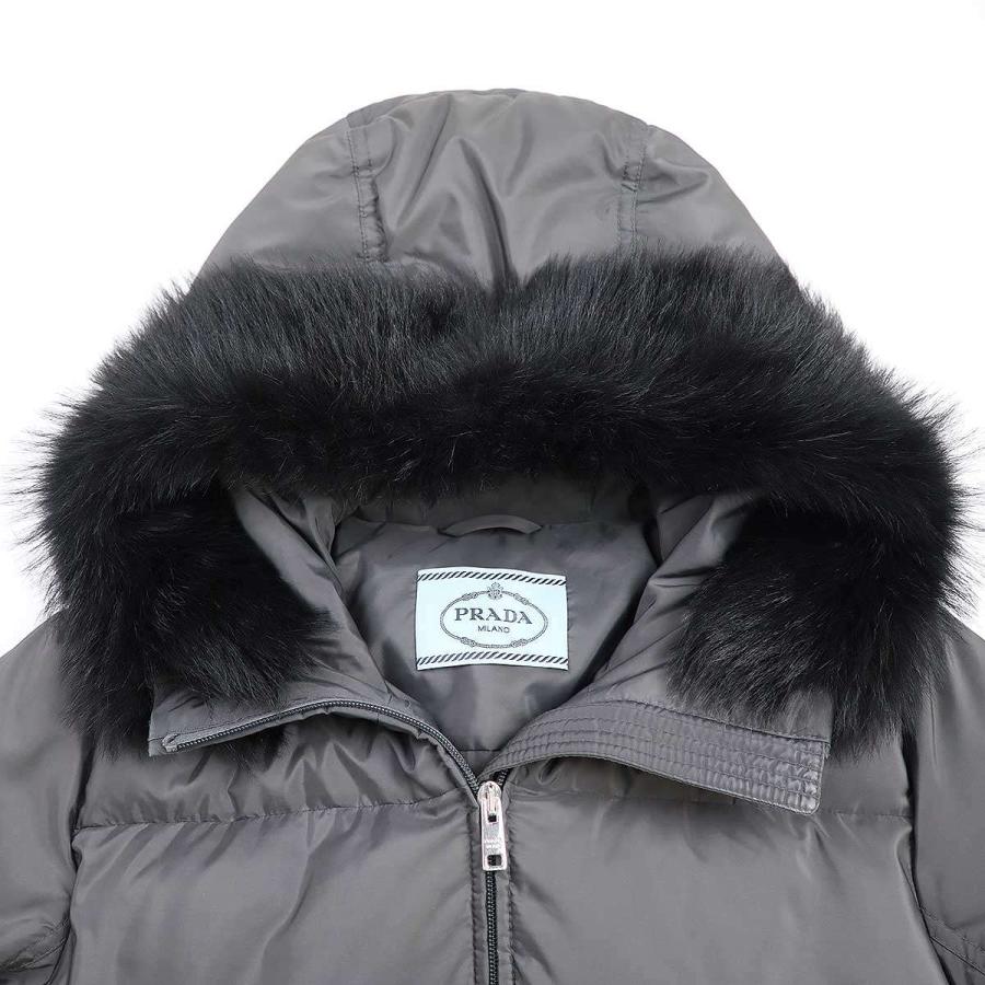 PRADA ブラックグレー　ダウンジャケット ファー付き PRADA／プラダ フォックスファー付ロングダウンコートグレー 36サイズ