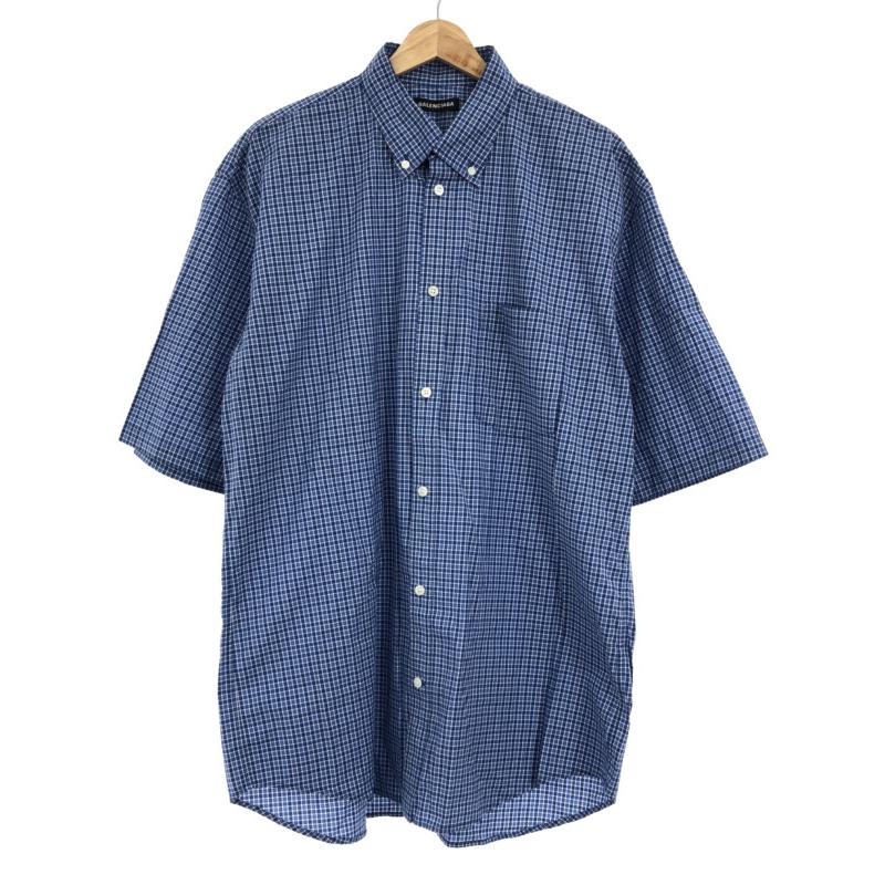 正規 19SS BALENCIAGA バレンシアガ バックロゴ チェックシャツ