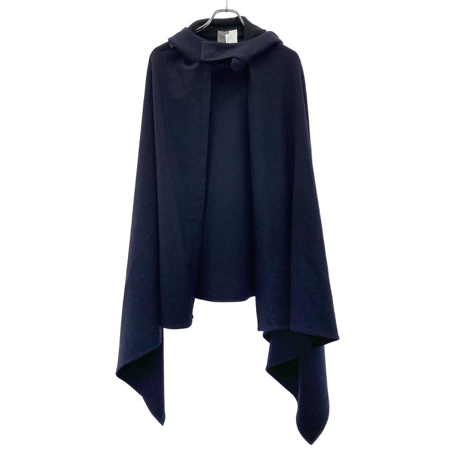 YOHJI YAMAMOTO +NOIR ヨウジヤマモト プリュスノアール 15AW ウールフラノ フーデッド ケープコート ポンチョ NY-C33-113 ネイビー 1 ITPFH90ULMJS | YOHJI YAMAMOTO +NOIR