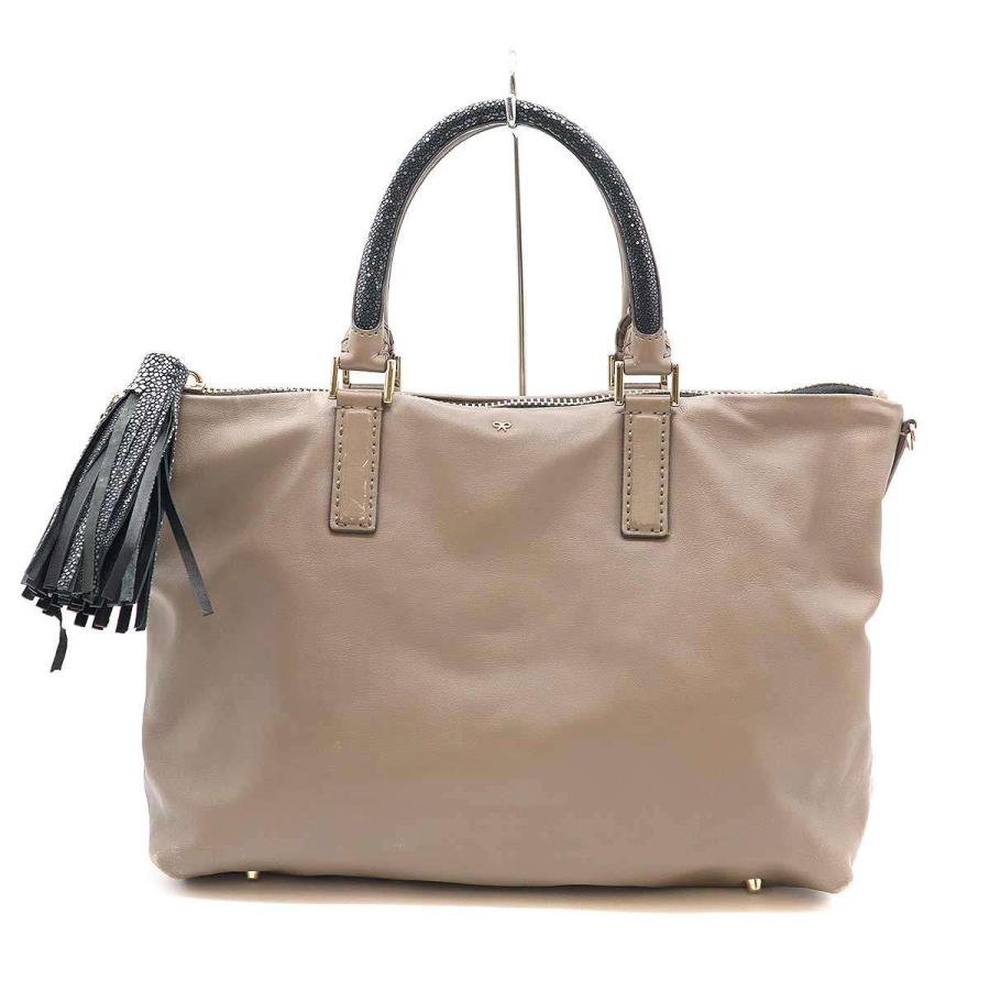 ANYA HINDMARCHベージュ レザー ハンドバッグ