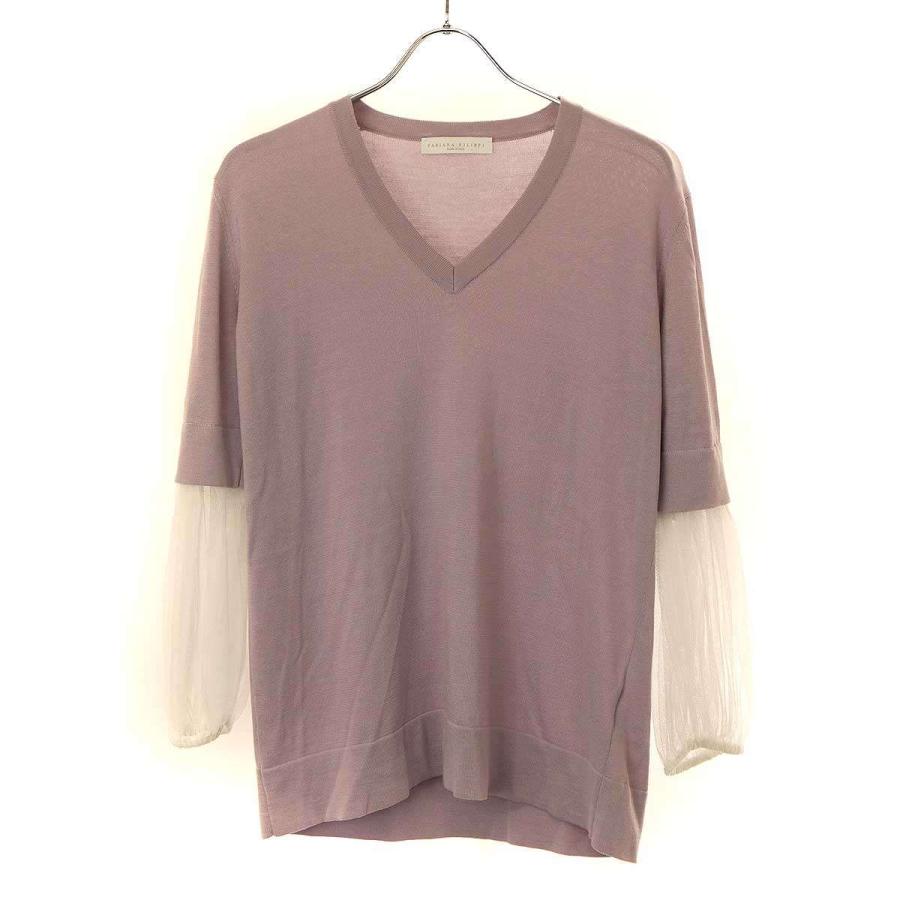 FABIANA FILIPPI ファビアナフィリッピ レースレイヤードVネックニット  