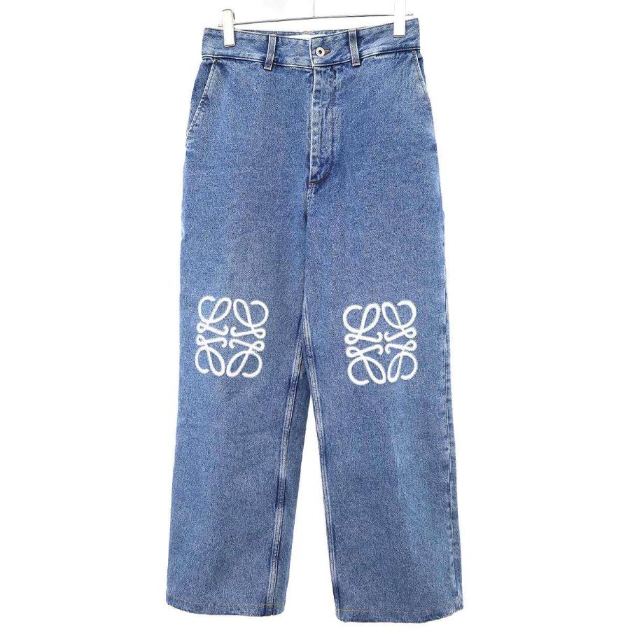 LOEWE アナグラム　デニムパンツ　34 LOEWE（ロエベ） アナグラムダメージ バギーデニムパンツ S359Y11X43
