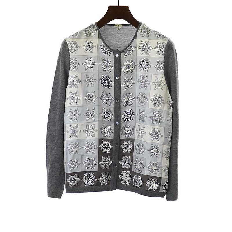 HERMES エルメス シルク切替カーディガン グレー系 サイズ：M  