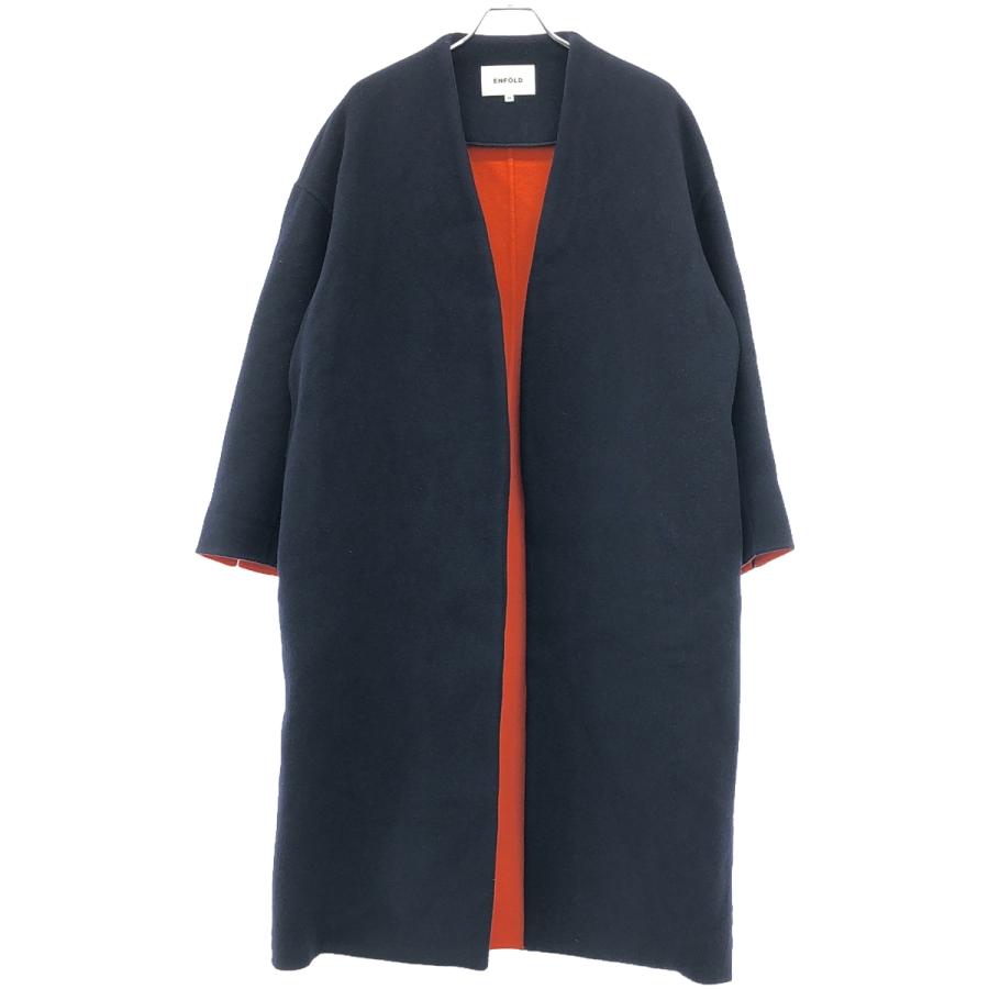 エンフォルド】ソフトリバーノーカラーコート ネイビー リバーコート 36