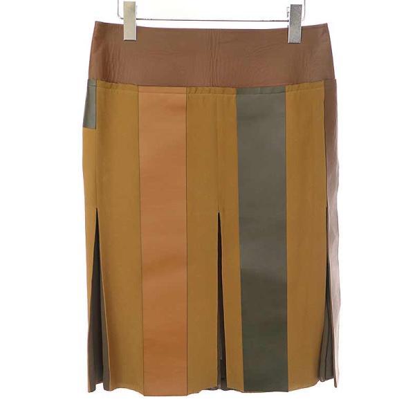 CELINE セリーヌ 12AW シルクレザーパネルスカート ブラウン サイズ:36  
