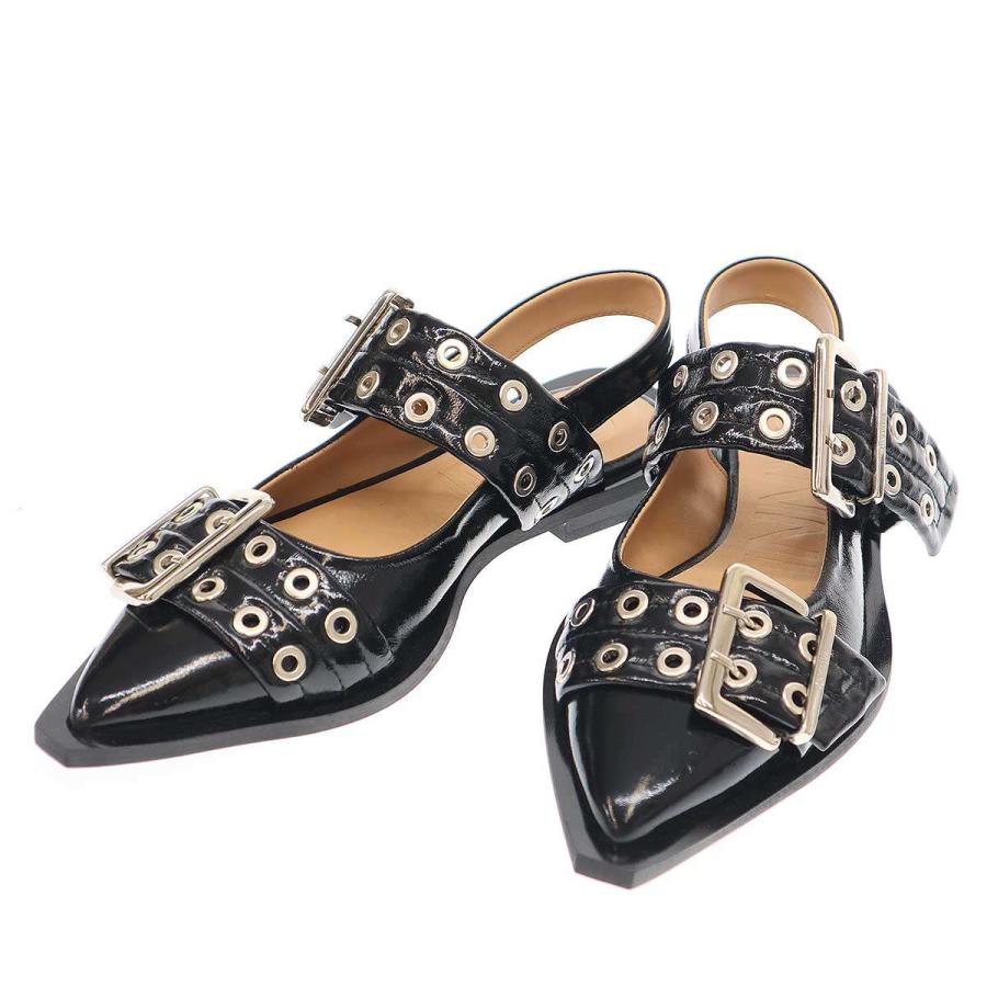 GANNI（ガニー） WIDE BUCKLE SLING BACK FLAT SHOES バックルシューズ 
