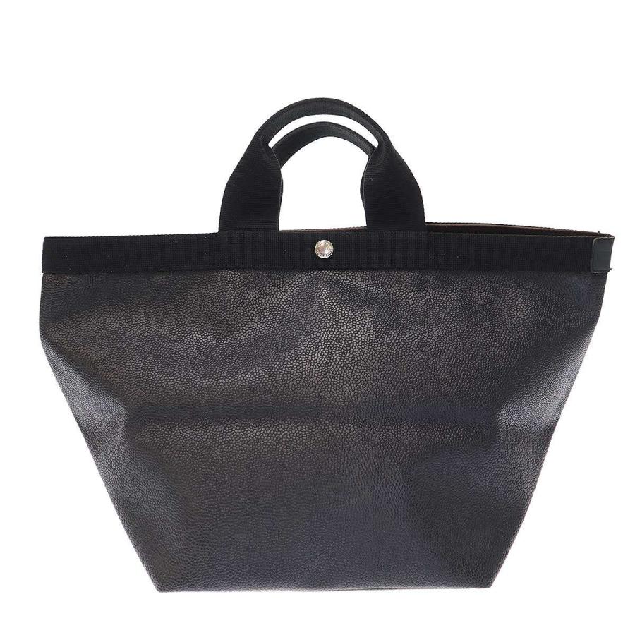 エルベシャプリエ ブラック レザー 舟形トートバッグ