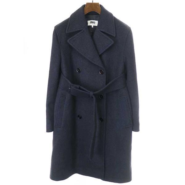 MM6 エムエムシックス 21AW ベルテッドウールピーコート ネイビー 