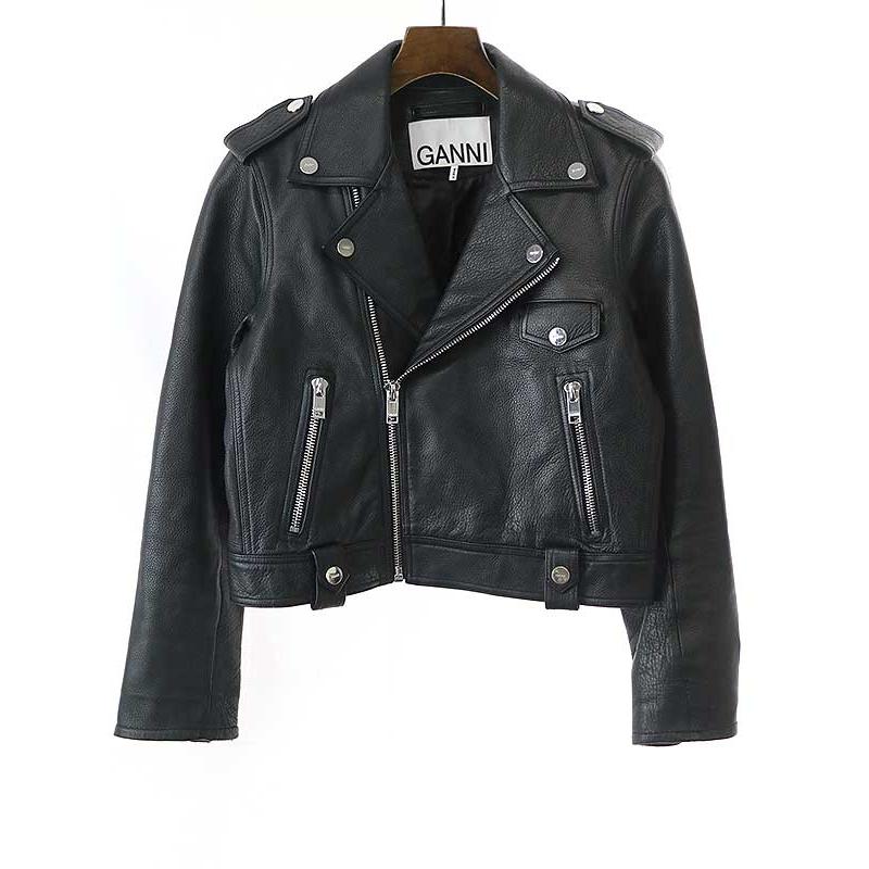 GANNI ラムレザージャケット Ganni Leather Cropped Biker Jacket - Runway Catalog