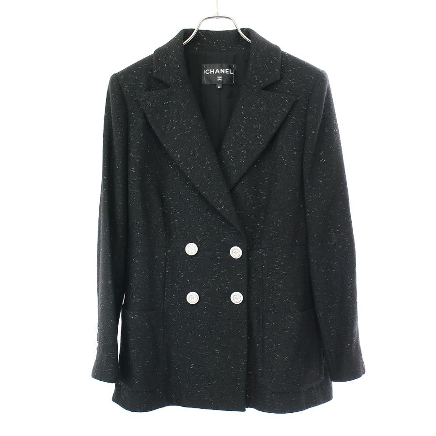 CHANEL - CHANEL シャネル 2019クルーズコレクション ココマークボタンツイードダブルテーラードジャケット P60276V32845 ブラック 46 CHANEL（シャネル） 2019クルーズコレクション ココマークボタン