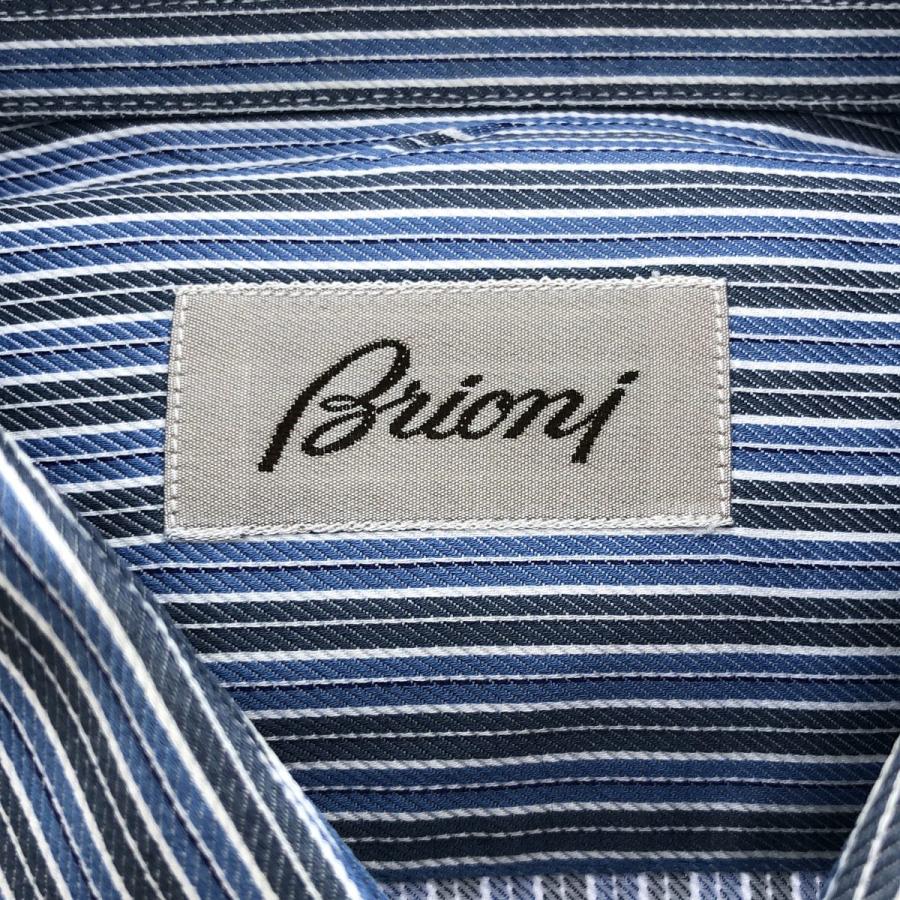 Brioni（ブリオーニ） マルチストライプボタンダウンシャツ ブルー S