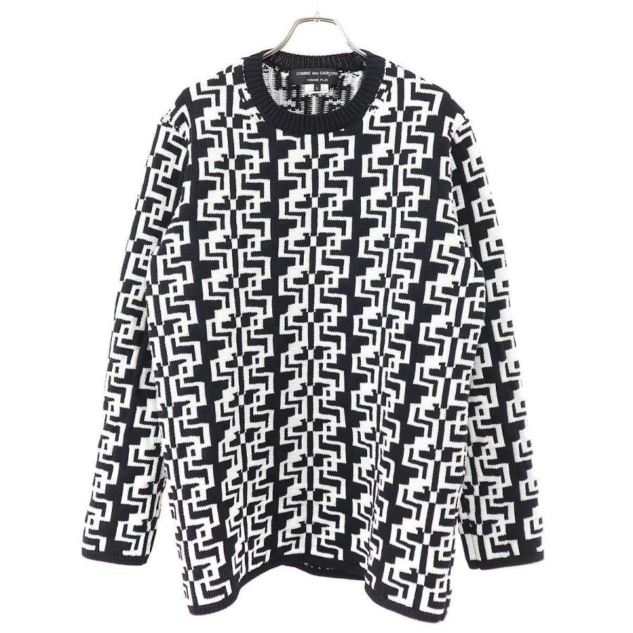 COMME des GARCONS HOMME PLUS コム デギャルソンオムプリュス 21AW ジオメトリックニットセーター PH-N012 ブラック×ホワイト L COMME des GARCONS HOMME PLUS コム デギャルソンオムプリュス 21AW