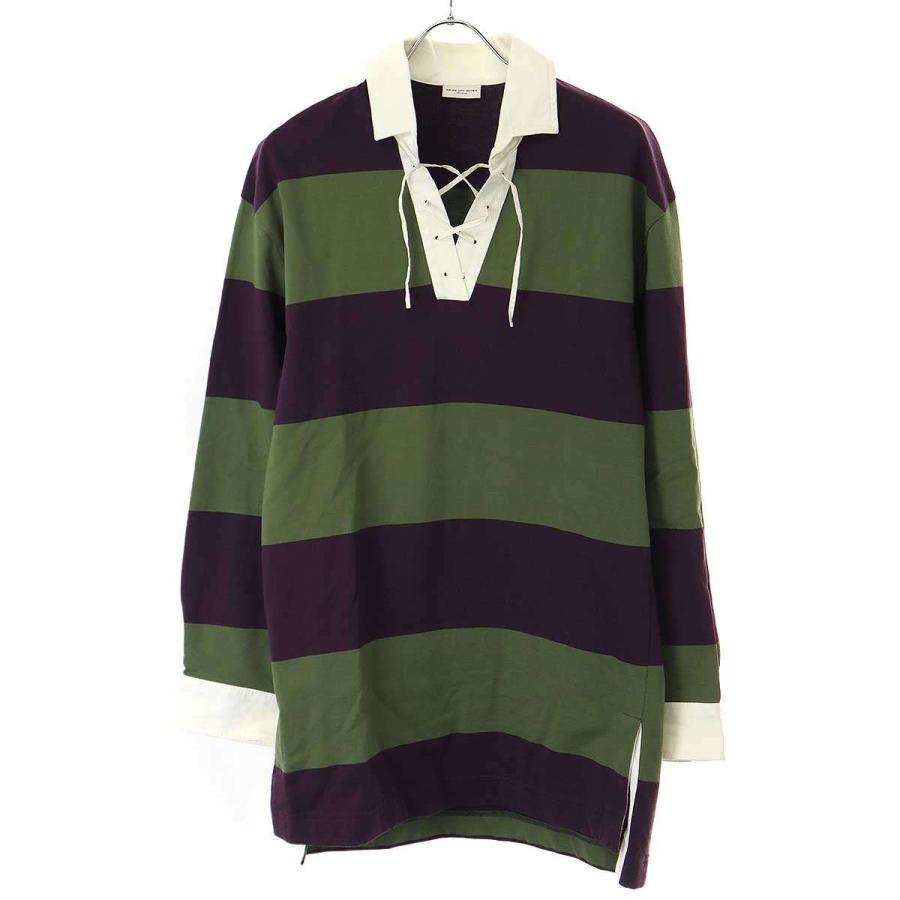 DRIES VAN NOTEN - DRIES VAN NOTEN ドリスヴァンノッテン 24SS レースアップラガーロングポロシャツ  パープル グリーン M DRIES VAN NOTEN（ドリス ヴァン ノッテン） 24SS レースアップラガー
