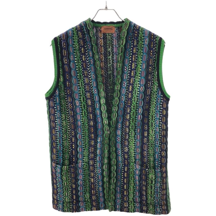 MISSONI ミッソーニ モヘヤ混ストライプジャガードニットジレベスト  グリーン系×ネイビー系 46 MISSONI ミッソーニ モヘヤ混ストライプジャガードニットジレベスト