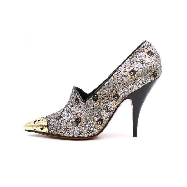 CELINE セリーヌ メタルトゥフラワーラメヒールパンプス CELINE セリーヌ メタルトゥフラワーラメヒールパンプス