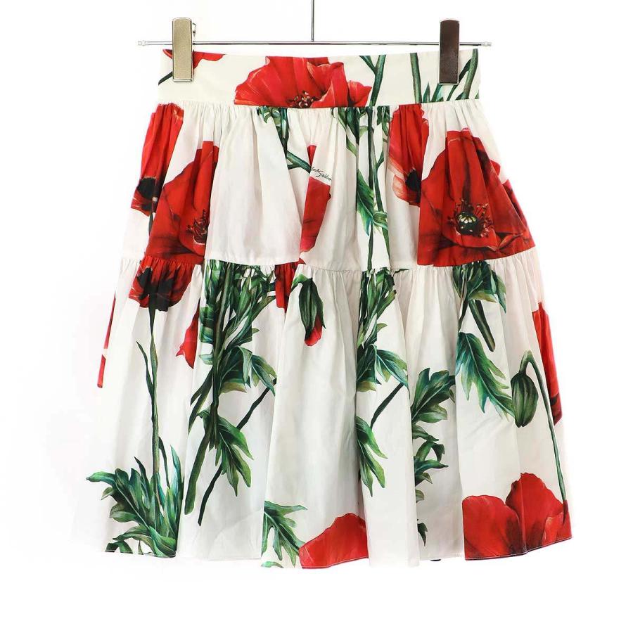 DOLCE&GABBANA ドルチェ＆ガッバーナ HAPPY GARDEN フローラルプリントティアードスカート F4CB1T HS5M5 ホワイト レッド 38 ITXMXIX0IIA0 | DOLCE&GABBANA