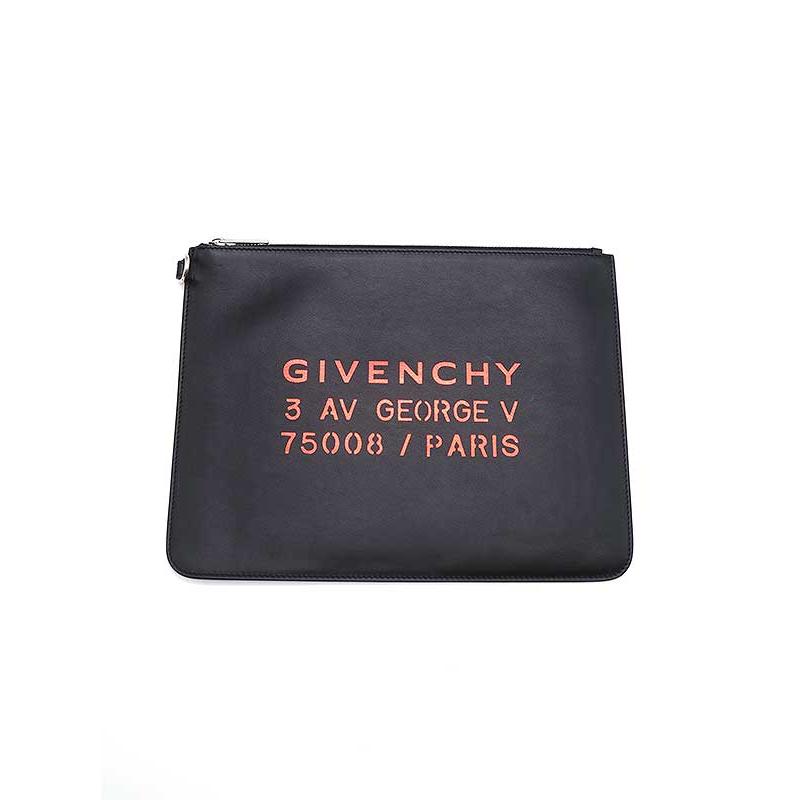 GIVENCHY ジバンシィ メタリックロゴプリントレザークラッチバッグ 