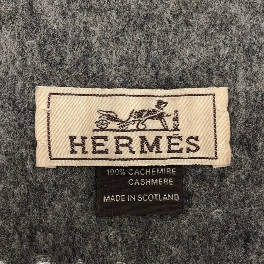 HERMES エルメス カシミヤ フリンジマフラー グレー ITXTGS3G3BMG