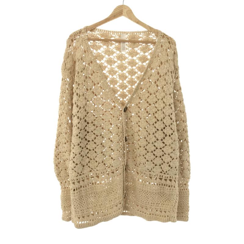 niche. クロシェニット コットン Vネック カーディガン ベージュ レディース ニッチ【中古】6-0314M♪ Niche ニチ Mcmachan Woolen CROCHET CARDIGAN クロシェット
