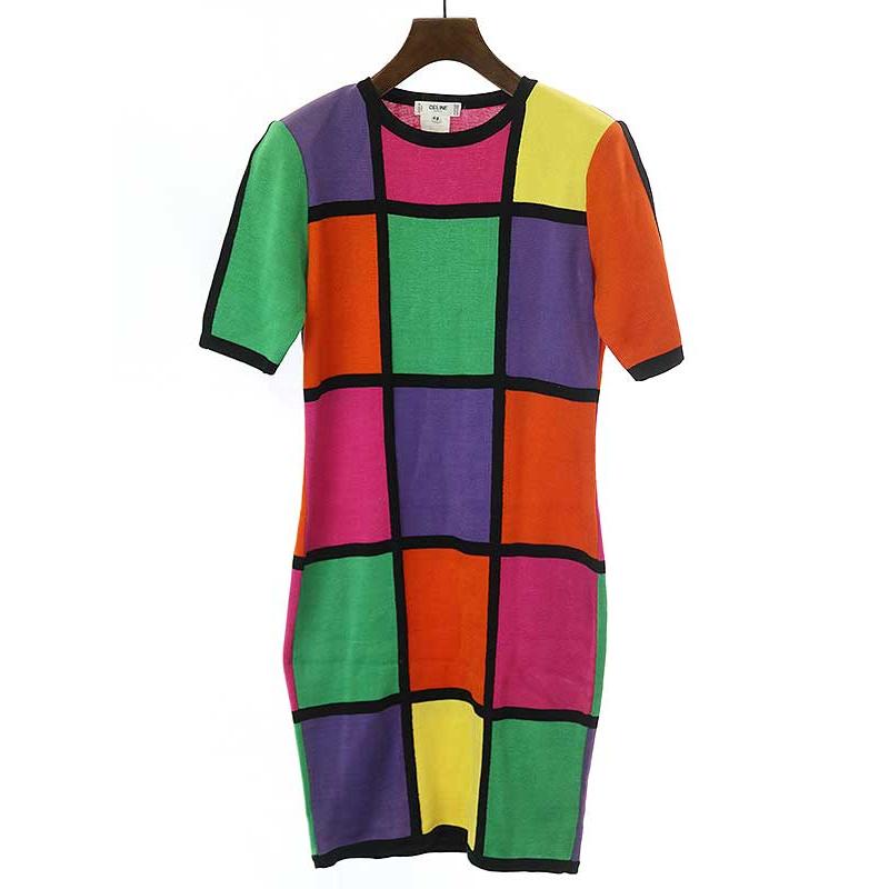 CELINE オールドセリーヌ パネルパターンチェックニットワンピース  