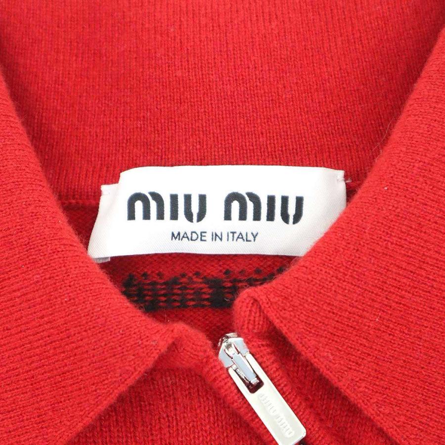 miu miu ミュウミュウ 25AW ノースリーブ カシミヤ ジップポロシャツ MML00D 18A9 レッド 38 MIU MIU - miu miu ミュウミュウ 25AW ノースリーブ カシミヤ ジップ