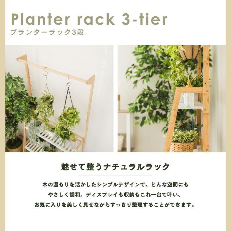 ハンガー付き プランターラック3段 W80｜ プランタースタンド 植木鉢 スタンド 室内 屋外 庭  武田 フラワースタンド 天然木 棚 花 プランターラック |  | 01