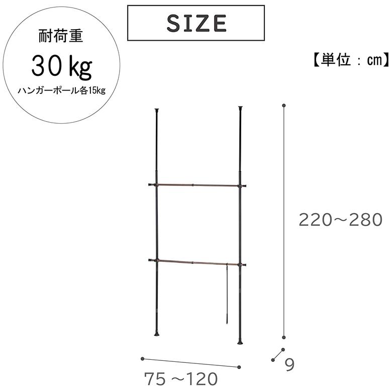 突っ張り棒 ハンガーラック 2段 洋服 伸縮 収納 ラック 部屋干し 新