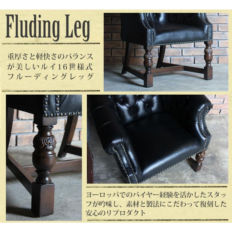 チェスターフィールド ラウンジチェア アンティーク ブラックPUレザー