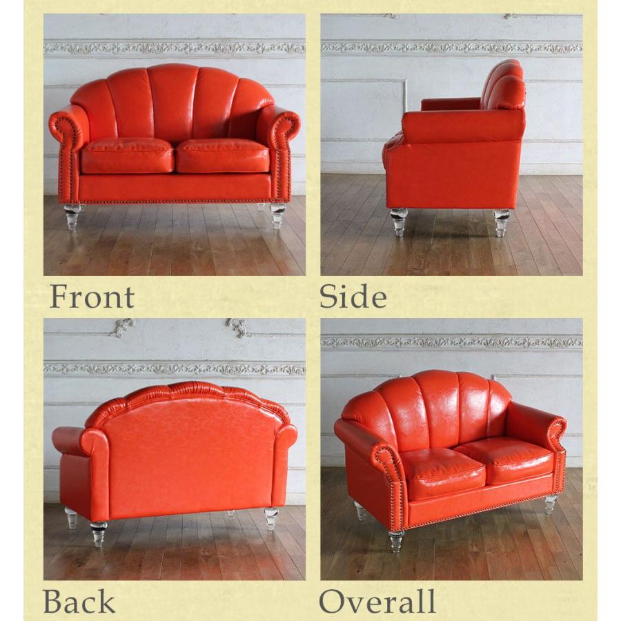 2人掛けソファ おしゃれな合皮ソファー オレンジ ソファー 2人掛け コンパクト 合皮 ローソファ 北欧 sofa