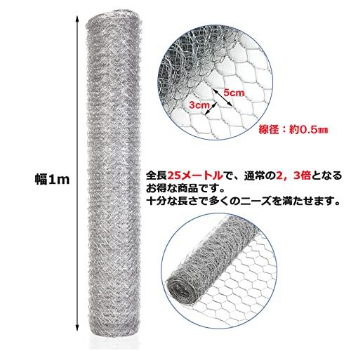 KRW 金網 ロール 幅1m×長さ25m 亀甲金網 メッシュ 防獣ネット フェンス 